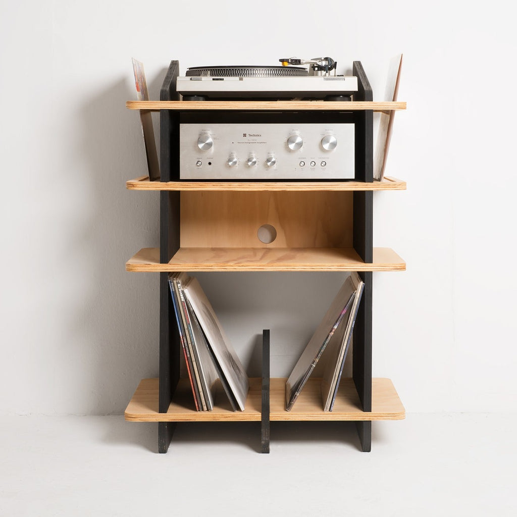 Mobile Porta Giradischi Bikoney - Tavolino Con Espositore Vinili, Vintage, Fino A 150 Album - Foto 5